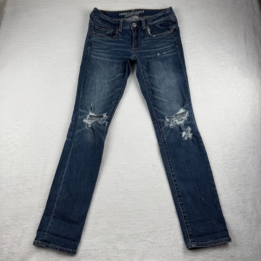 American Eagle‎ Skinny Jeans Womens 6 Dark Wash Distressed Sequin Flap Pocket